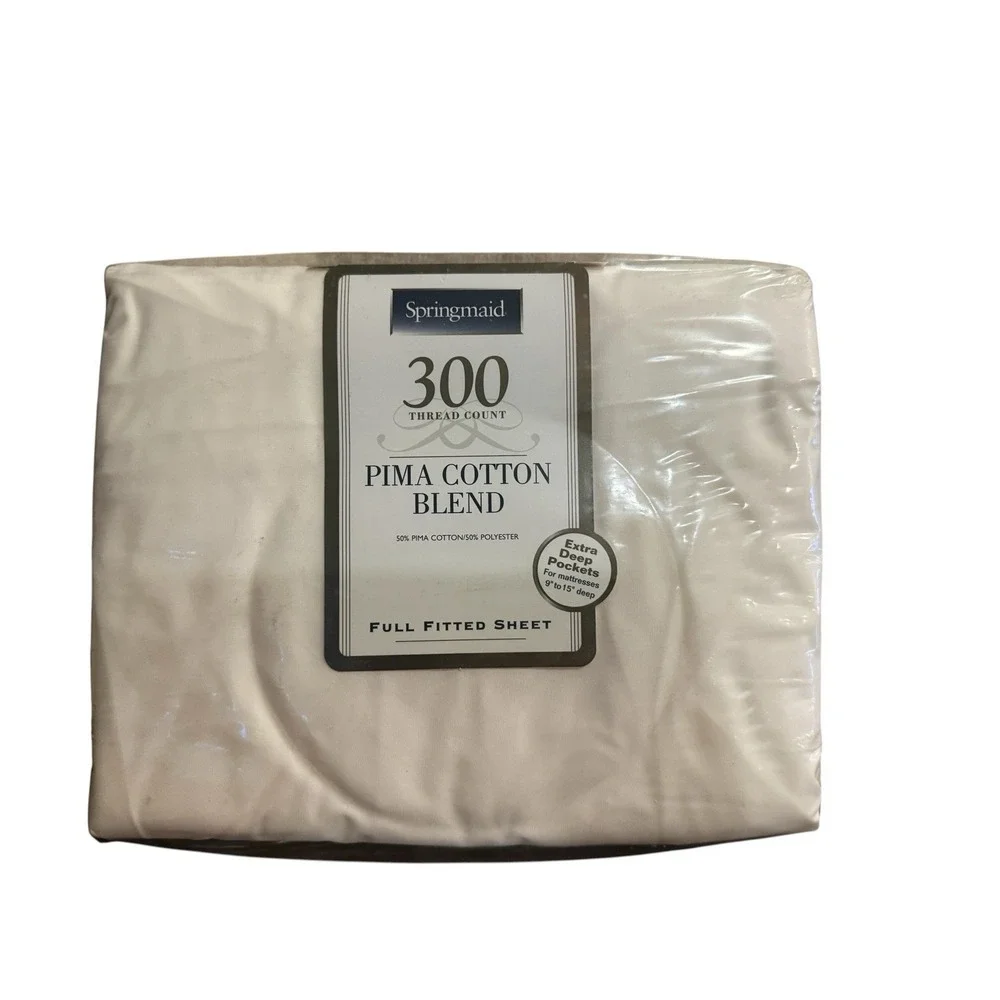 Springmaid Solid Full Fitted Sheet 300 Thread Count Ivory Extra Deep Pockets New
